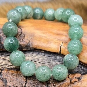 Jadeite Bracelet Sz 6 Stretch 10mm Balls Green Handmade